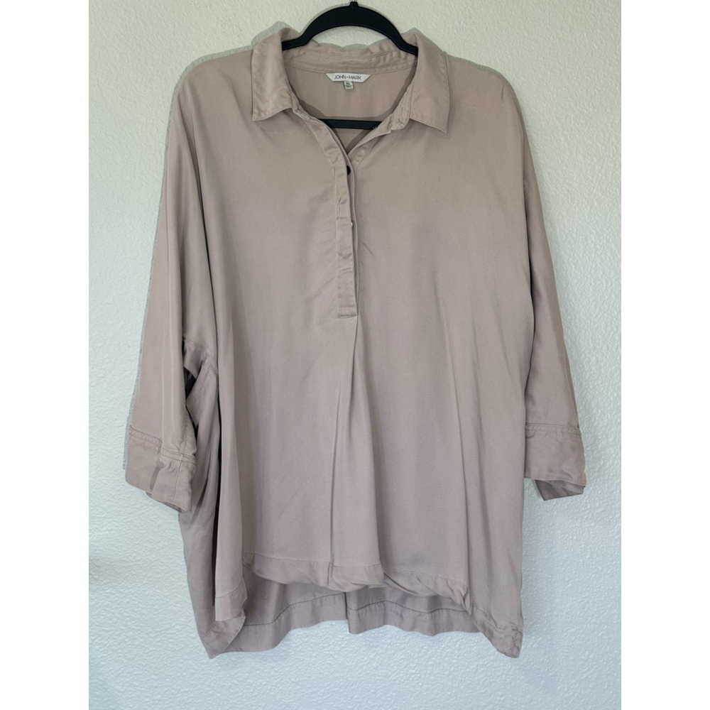 John Mark Womens XL Dusty Pink Tencel Tunic Top Collared Pullover Blouse Relaxed